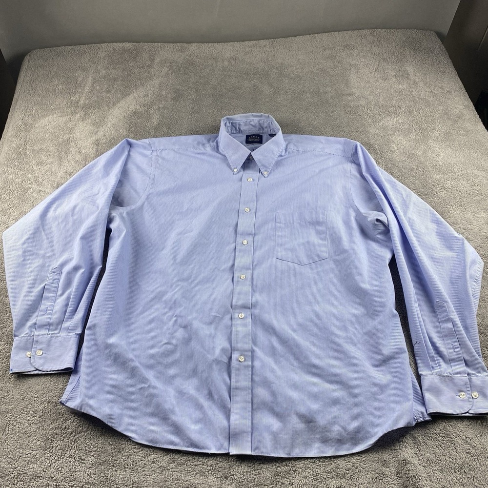 Eagle Shirtmakers Dress Shirt Mens 18.5 36/37 Blue Striped‎ Regular Fit Stretch